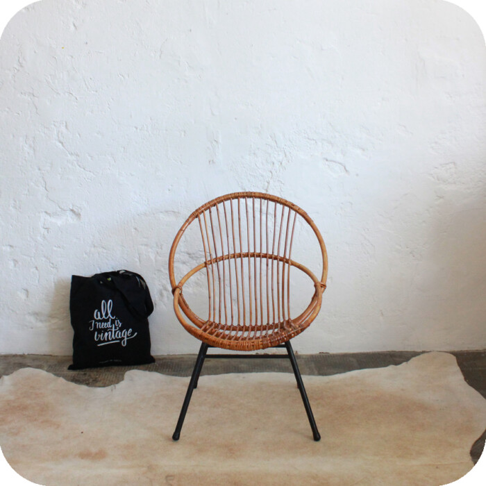 Fauteuil rotin vintage - Coquille - E428