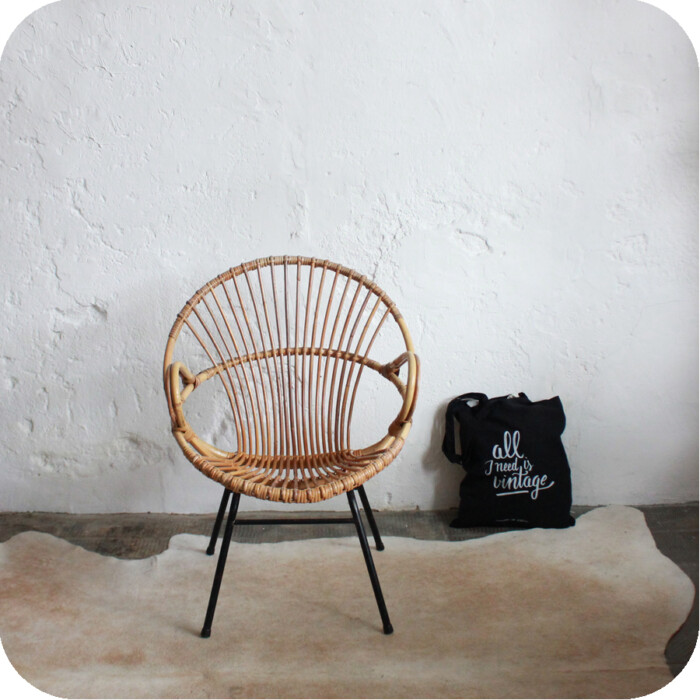 Fauteuil rotin vintage - Coquille - D535