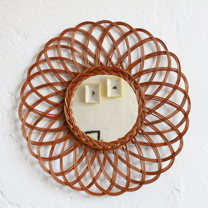 Miroir osier vintage - Fleur - E485