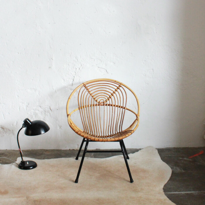 Fauteuil rotin vintage - Coquille - E572