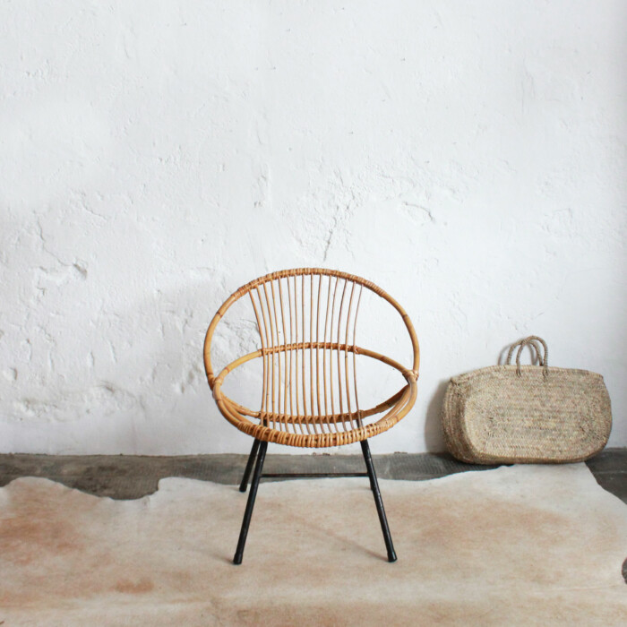 Fauteuil rotin vintage - Coquille - E581