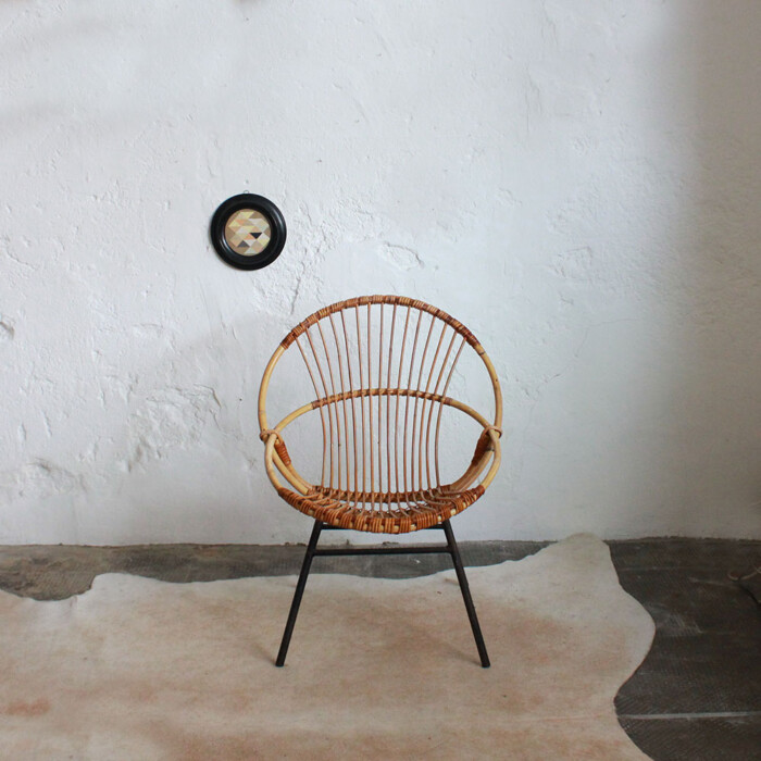 Fauteuil rotin vintage - Coquille - E653