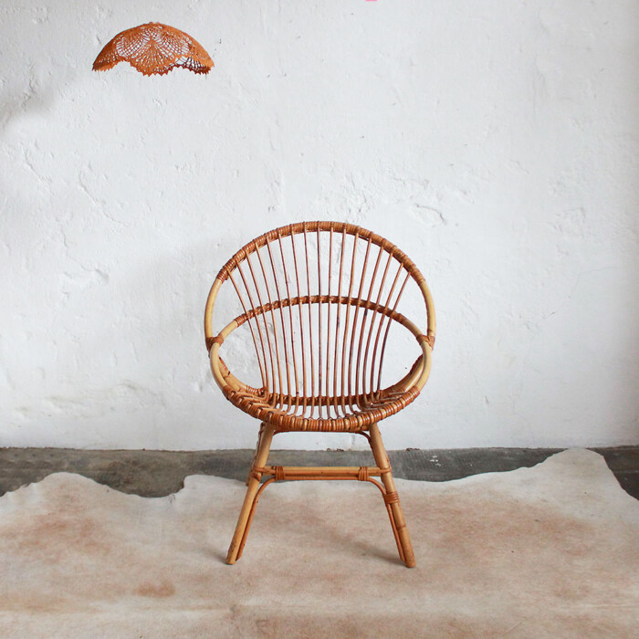 Fauteuil rotin vintage - Coquille - E682