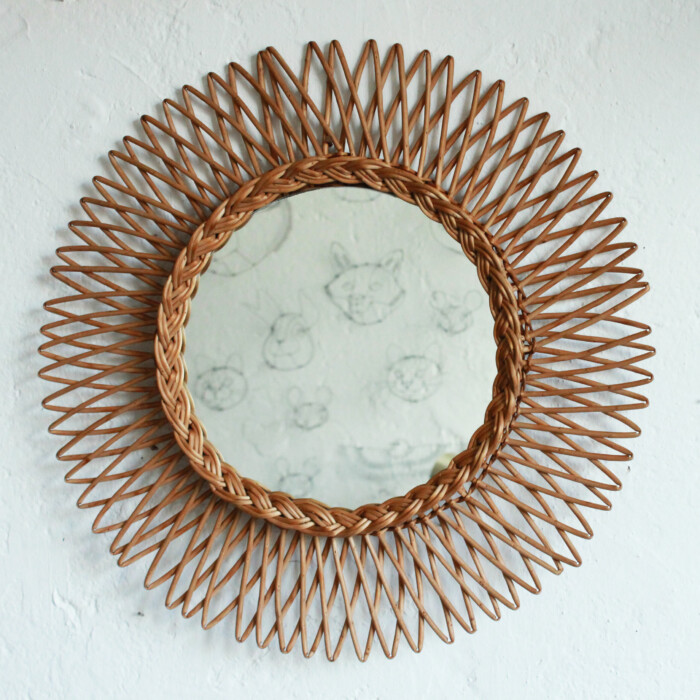 Miroir osier vintage - Soleil - E654