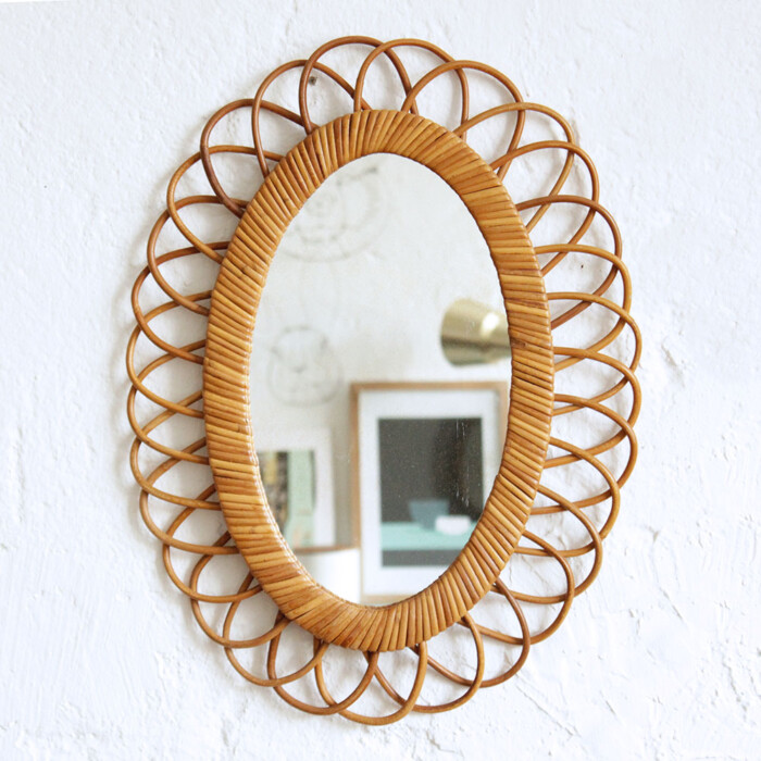 Miroir rotin vintage - Fleur - E242