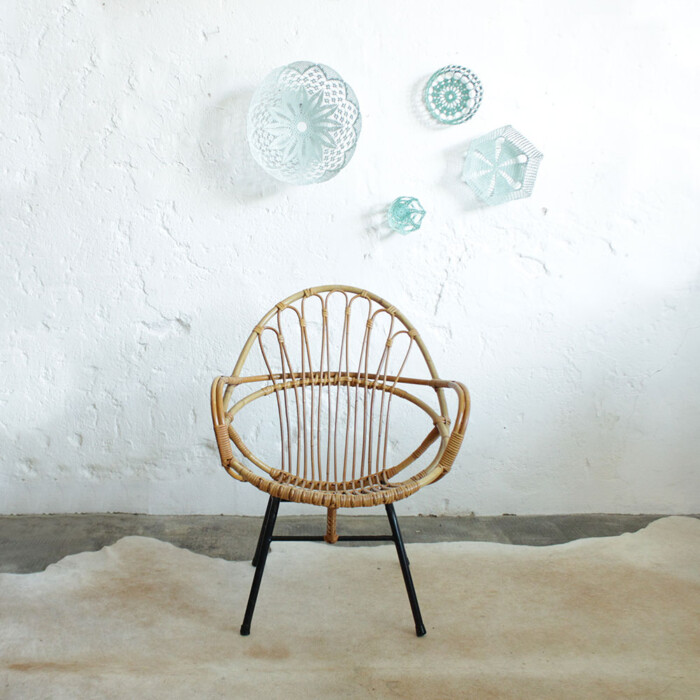 Fauteuil rotin vintage - Coquille - F434