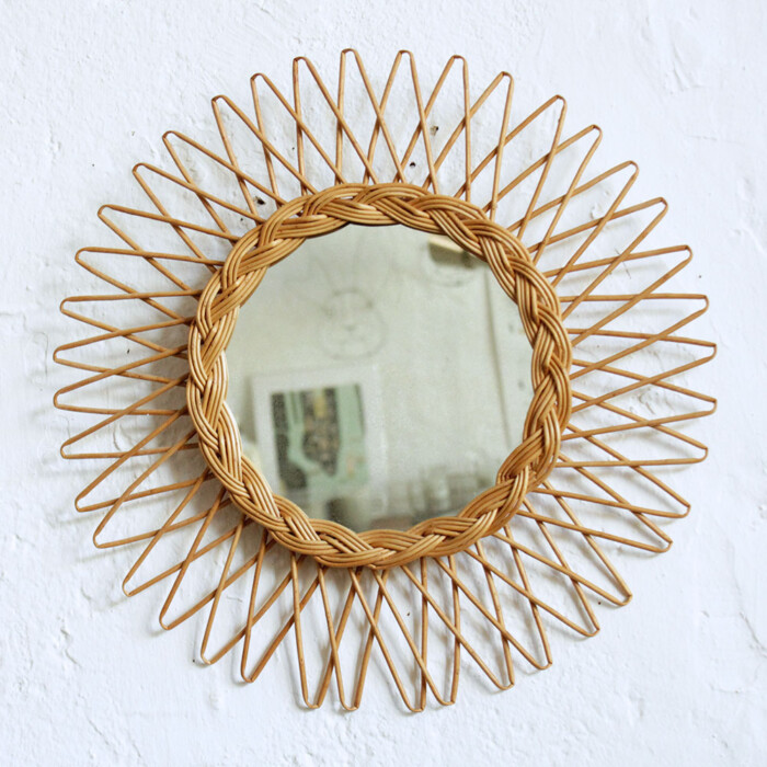 Miroir osier vintage - Soleil - F463