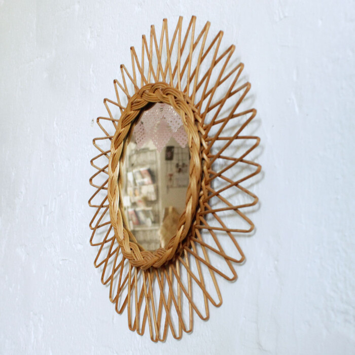 Miroir osier vintage - Soleil - F463 – Image 4