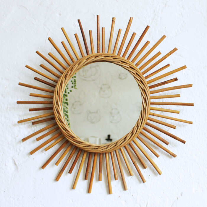 Miroir rotin vintage - Soleil - F476