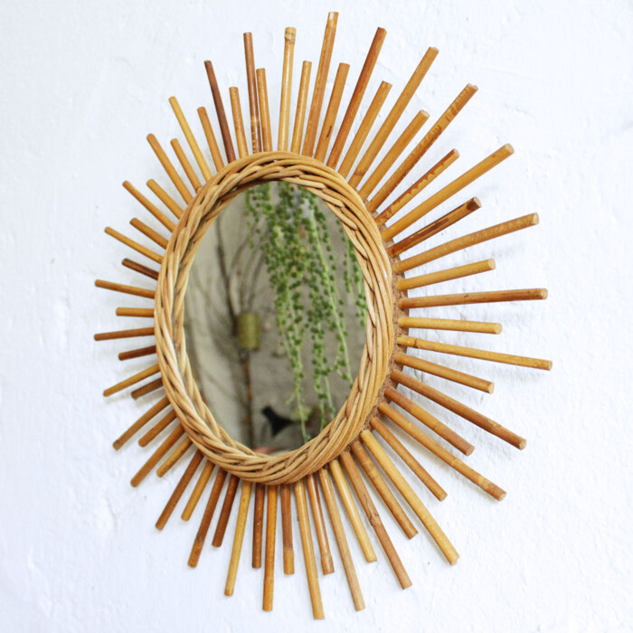 Miroir rotin vintage - Soleil - F476 – Image 4