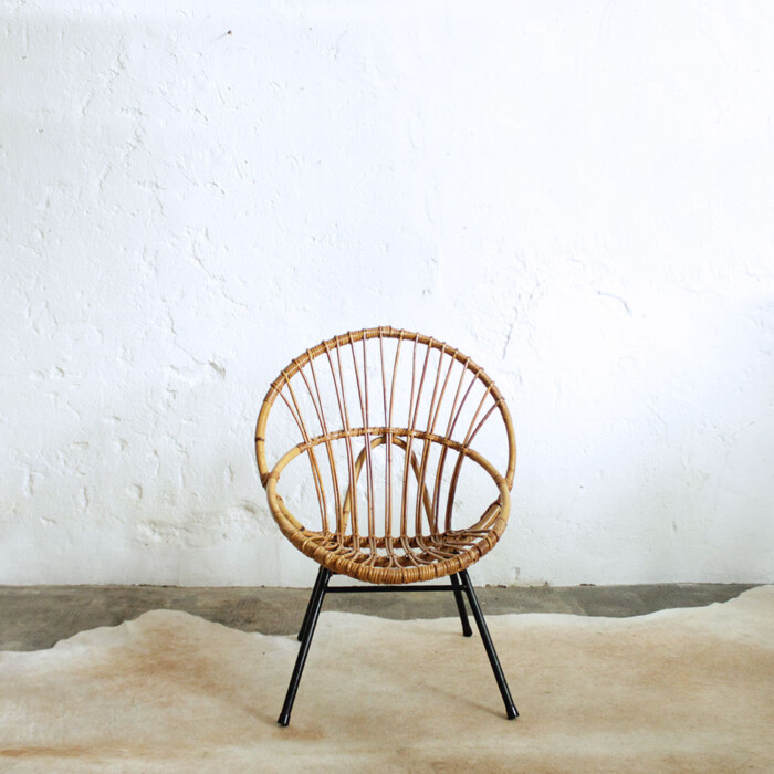 Fauteuil rotin vintage - Coquille - F478