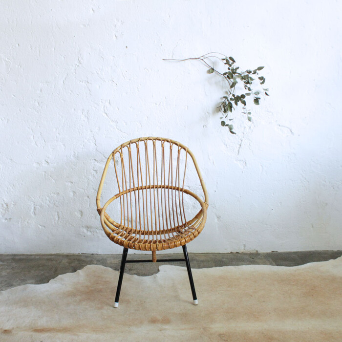 Fauteuil rotin vintage - Coquille - F396