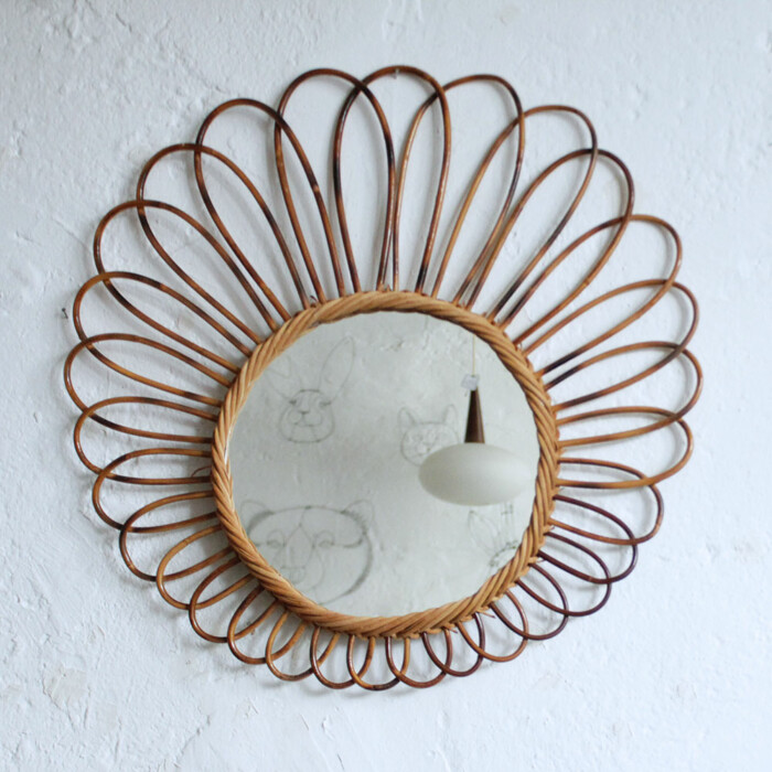 Miroir rotin vintage - Fleur - F528