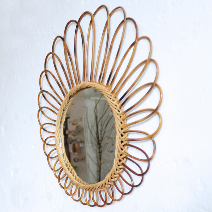 Miroir rotin vintage - Fleur - F528 – Image 3