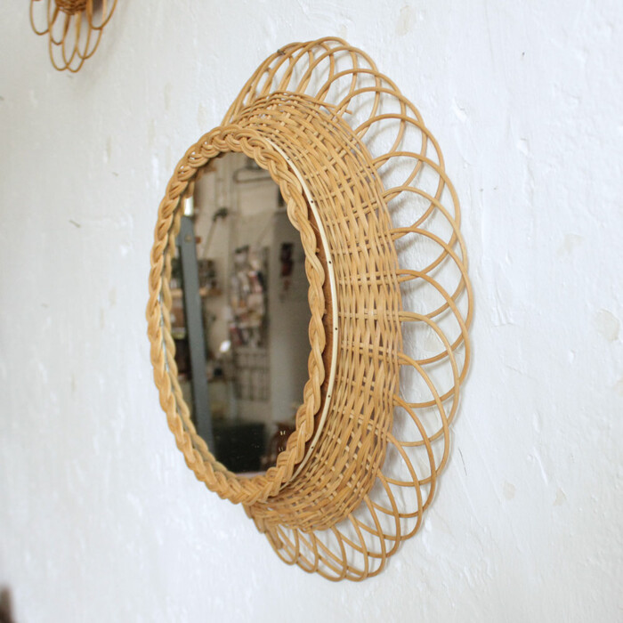 Miroir rotin vintage - Fleur - F630 – Image 3