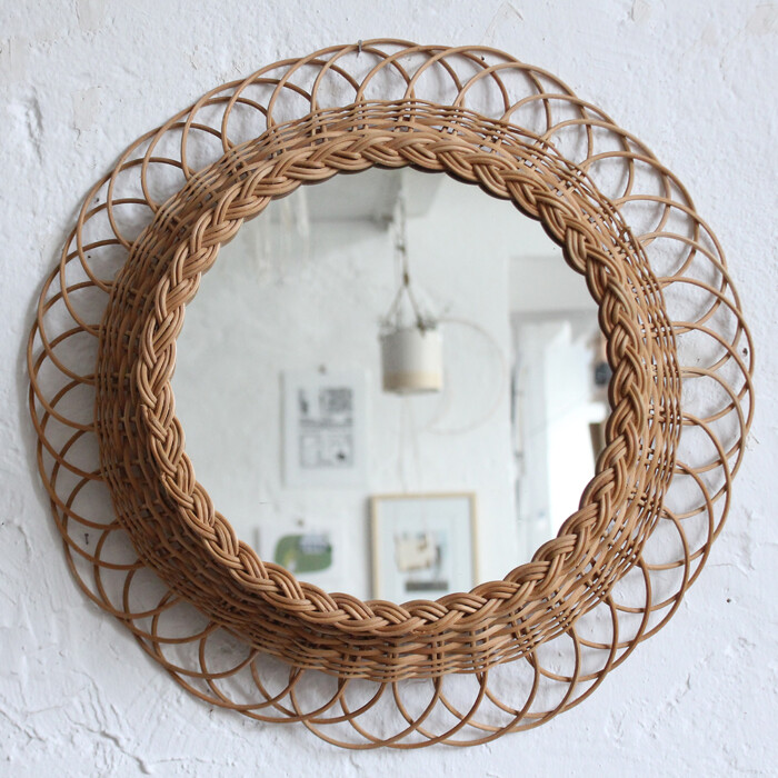Miroir rotin vintage - Fleur - F630