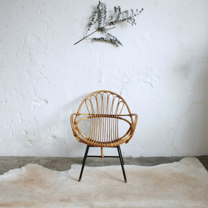 Fauteuil rotin vintage - coquille - G205 – Image 3