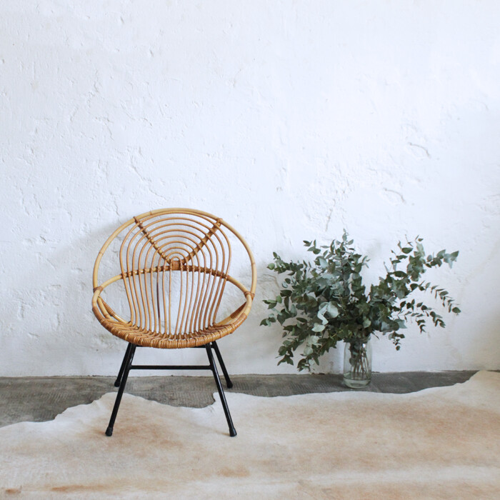 Fauteuil rotin vintage - Coquille - G292