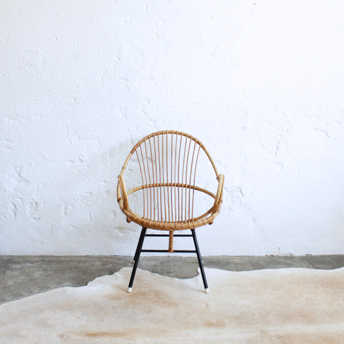 Fauteuil rotin vintage - coquille - G381