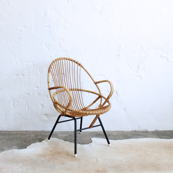 Fauteuil rotin vintage - coquille - G381 – Image 4