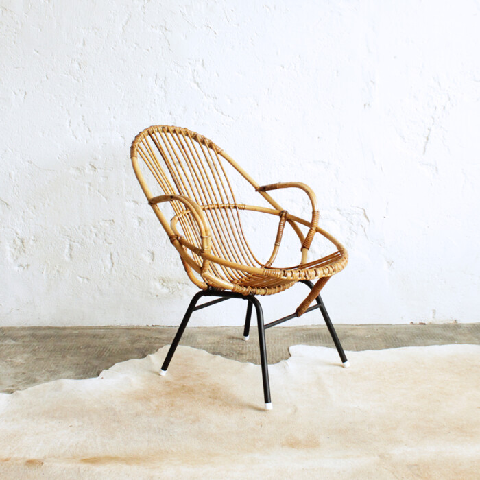 Fauteuil rotin vintage - coquille - G349 – Image 4