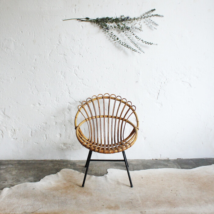 Fauteuil rotin vintage - coquille