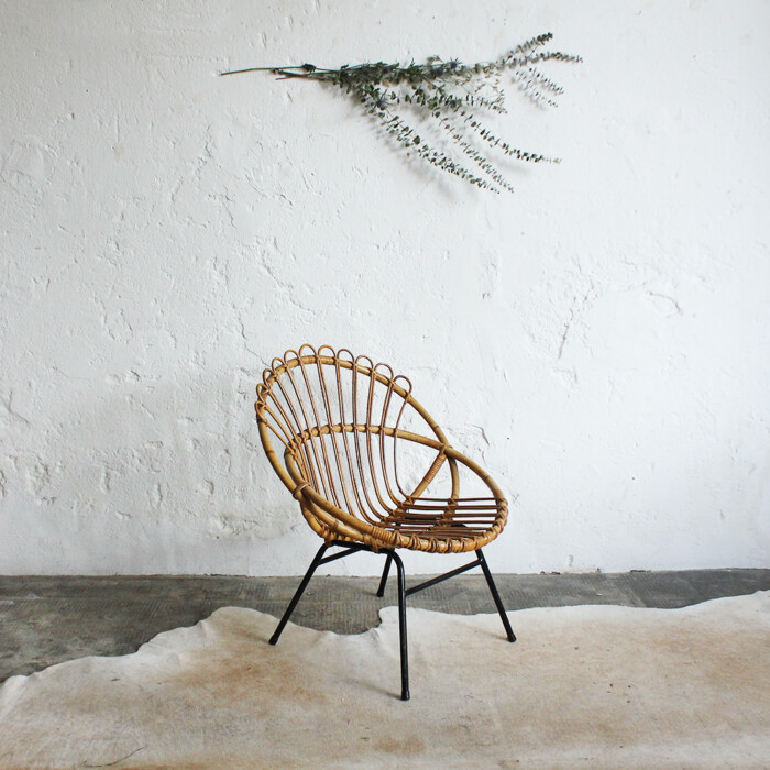 Fauteuil rotin vintage - coquille – Image 4