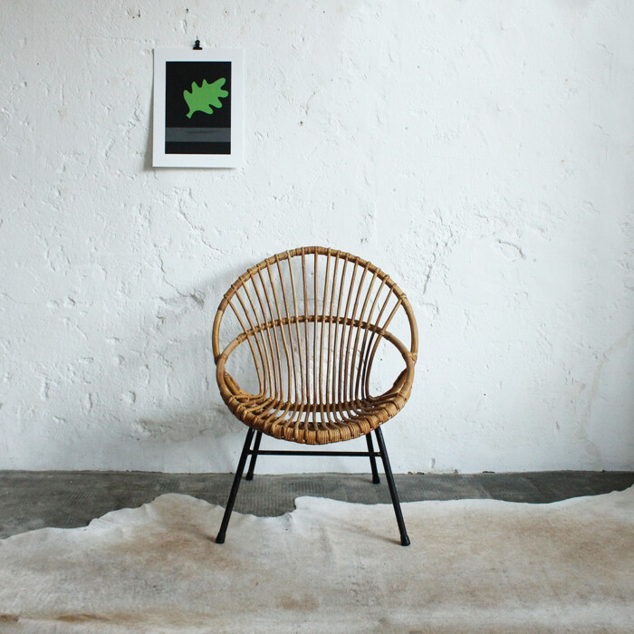 Fauteuil rotin vintage - coquille - E528