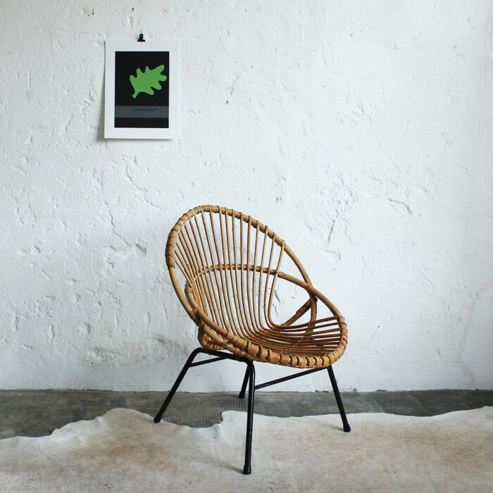 Fauteuil rotin vintage - coquille - E528 – Image 4