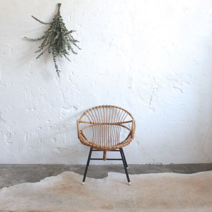 Fauteuil rotin vintage - Coquille - H288