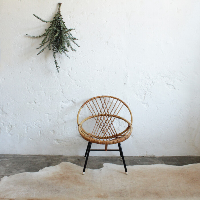 Fauteuil rotin vintage - Coquille - H315