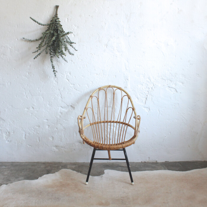 Fauteuil rotin vintage - Coquille - H308