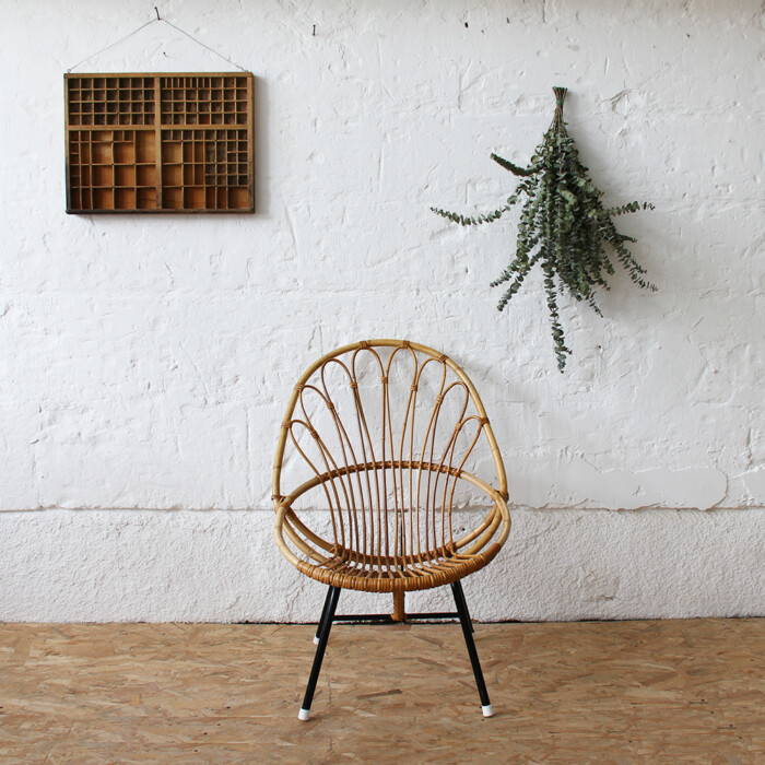 Fauteuil rotin vintage - Coquille - H284