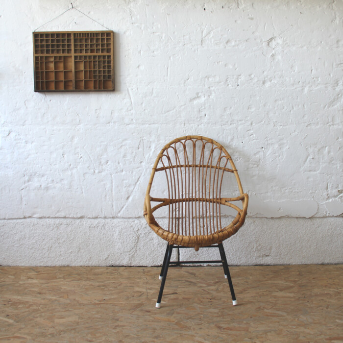 Fauteuil rotin vintage - Coquille - H282