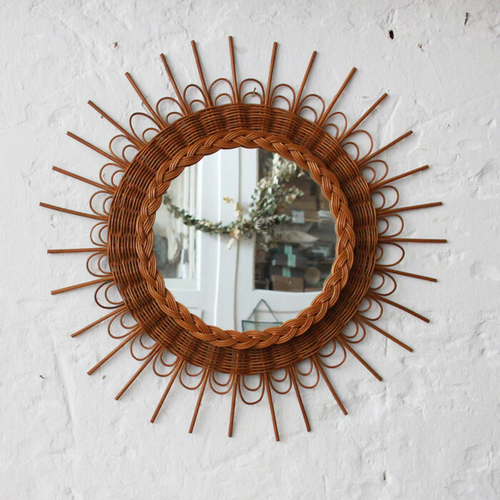 Miroir rotin vintage - Fleur - H616