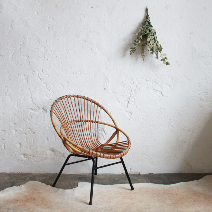 Fauteuil rotin vintage - Coquille - H909 – Image 4