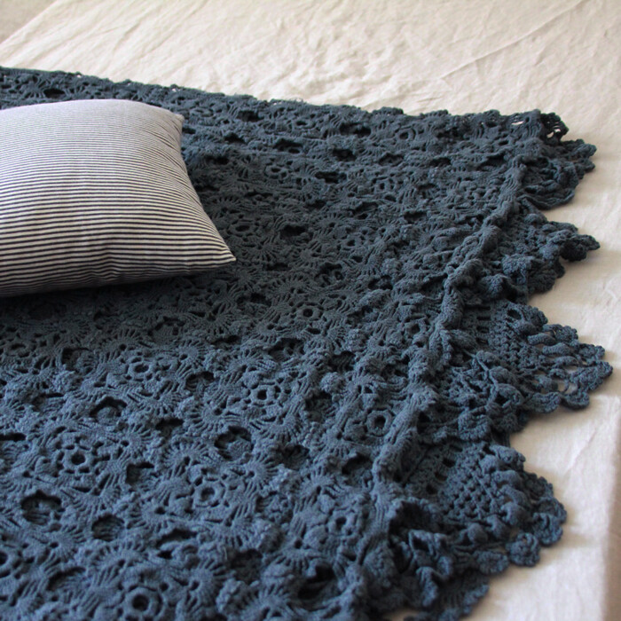 Plaid crochet vintage - Gris bleu nuit