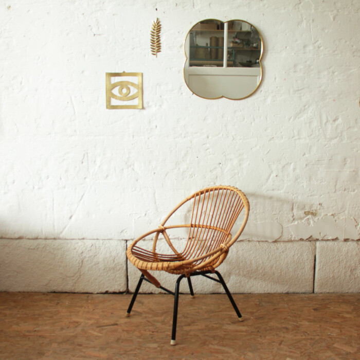 Fauteuil rotin vintage - Coquille - J163 – Image 4