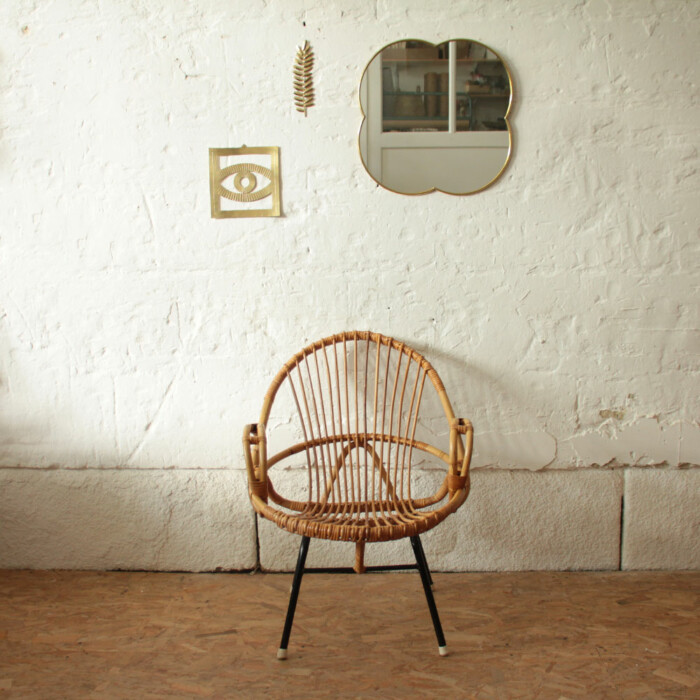 Fauteuil rotin vintage - Coquille - J181