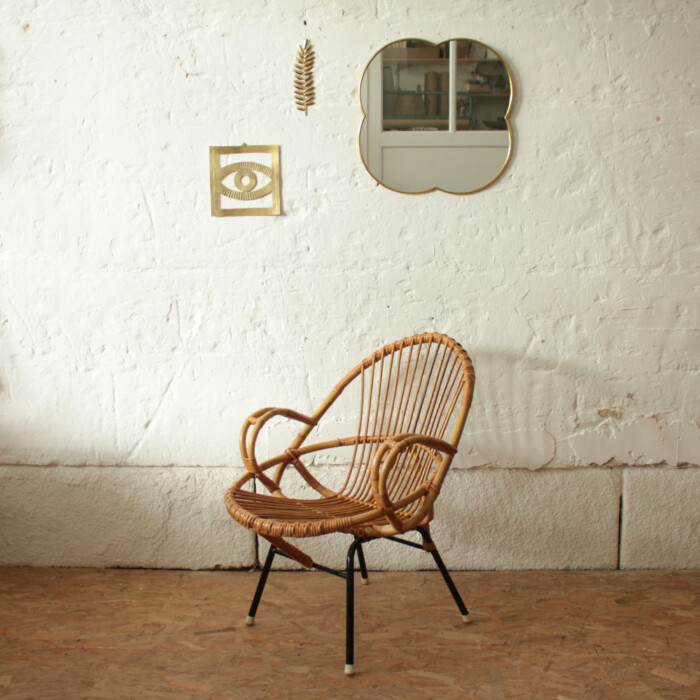 Fauteuil rotin vintage - Coquille - J181 – Image 3