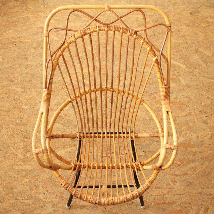 Fauteuil rotin vintage - Losange - J211/J212 – Image 6