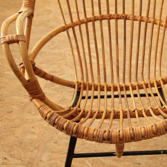 Fauteuil rotin vintage - Losange - J211/J212 – Image 2