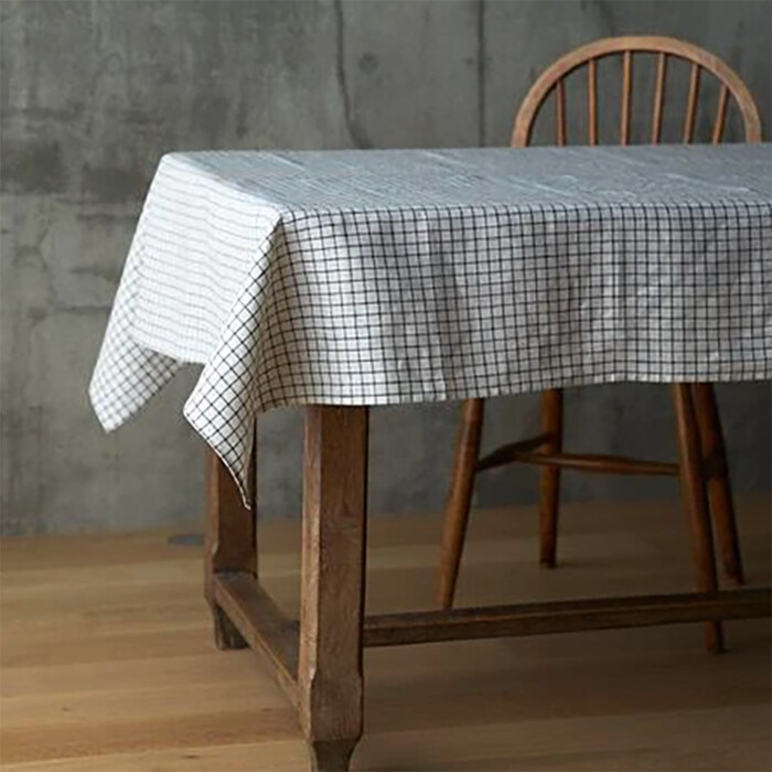 Nappe lin - Quadrillage Noir sur blanc crème – Image 2