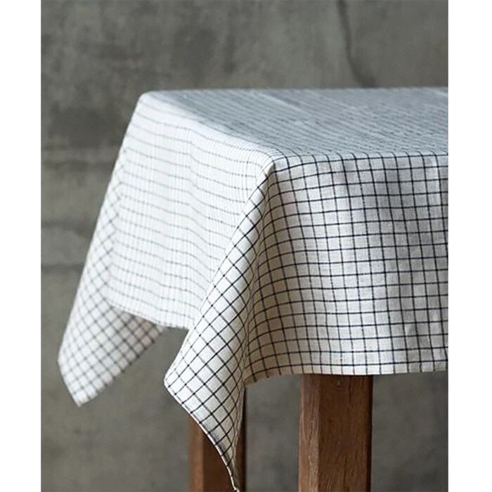 Nappe lin - Quadrillage Noir sur blanc crème – Image 3