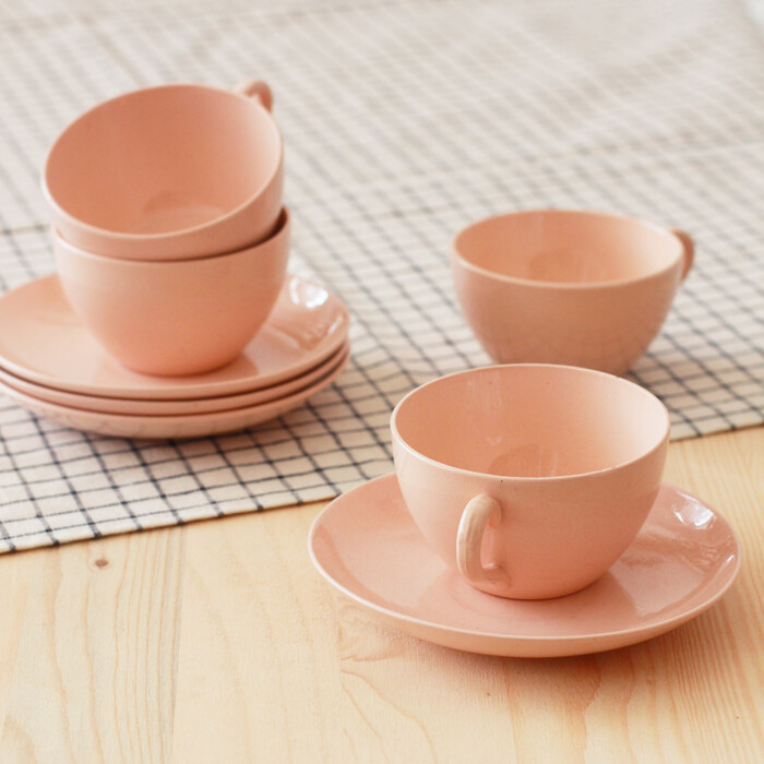 Tasse avec soucoupe Digoin rose poudré