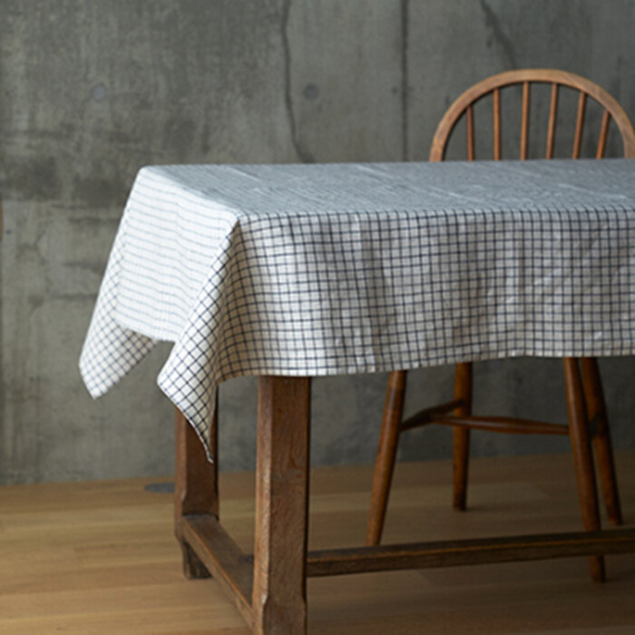 Nappe lin - Quadrillage Noir sur blanc crème