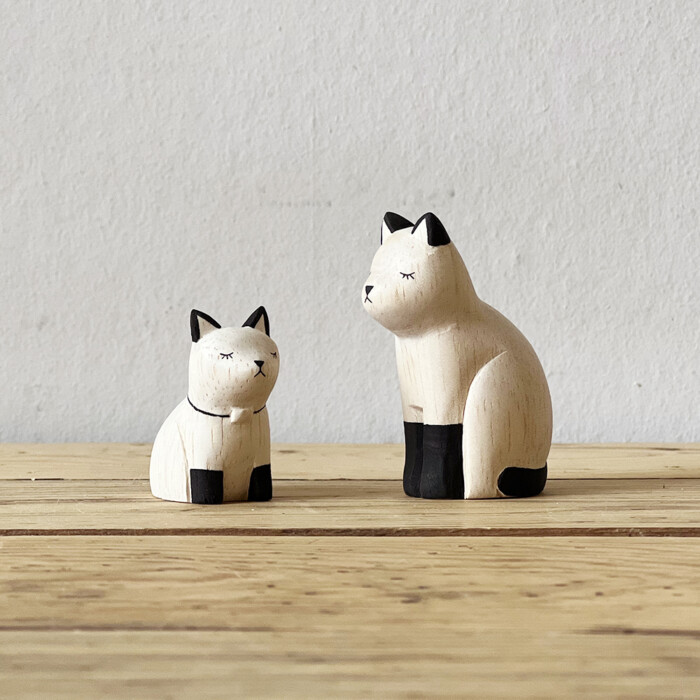 Figurine Japonaise bois Chat et chaton siamois