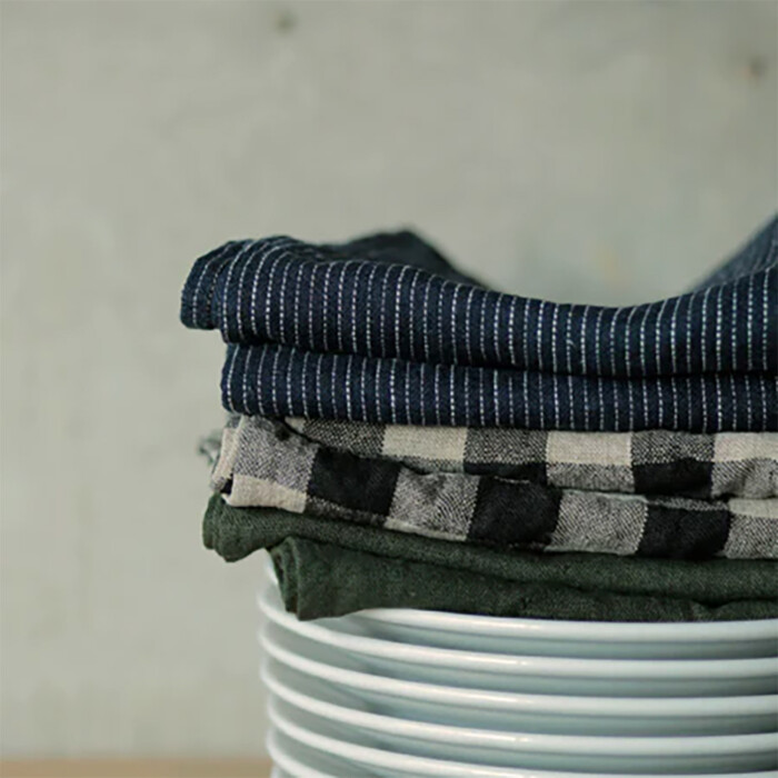Torchon lin - Grands carreaux Noir et Beige – Image 4