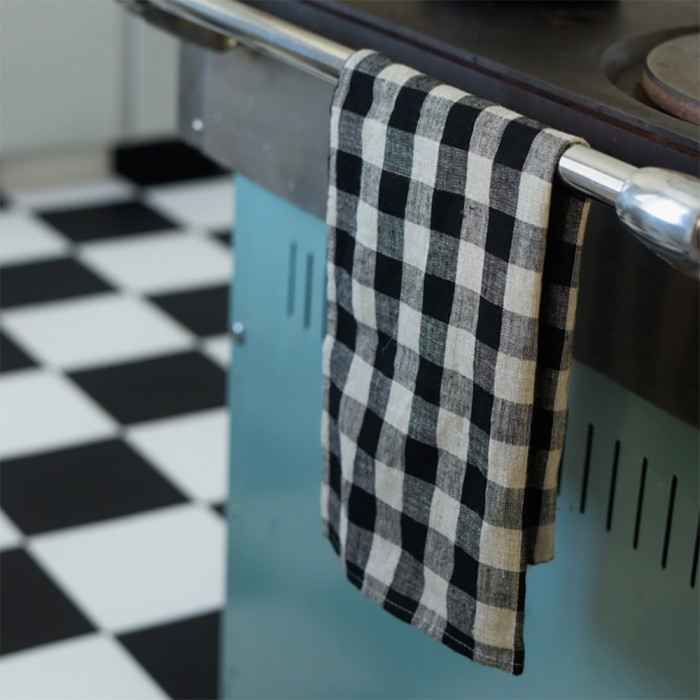 Torchon lin - Grands carreaux Noir et Beige – Image 6