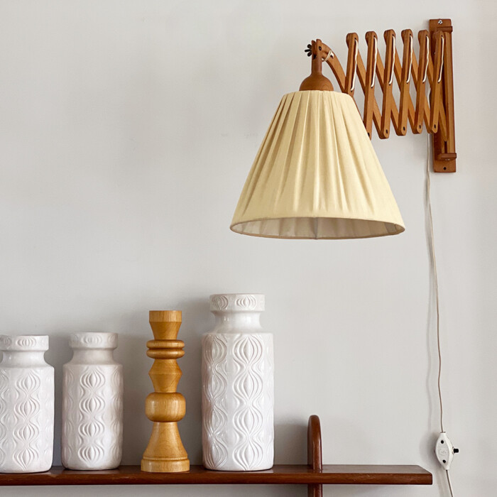 Applique accordéon vintage bois clair et abat-jour – Image 2